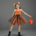 thumbnail image 2 of Mercatoo Girls Halloween Pumpkin Dress 𝐂osplay Outfits for Holiday 𝐂arnival Kids Toddler H𝐚lter Layer Tulle Bow Dress, 2 of 7