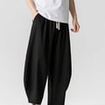 thumbnail image 5 of Xdegoge Men'S Linen Pants Baggy Wide Leg Casual Loose Fit Yoga Lounge Harem Trousers with Elastic Waist Drawstring Summer Beach Vacation Bottoms, 5 of 9