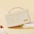 thumbnail image 2 of Bolsa de cosméticos portátil de PU de gran capacidad con asa de color sólido para mujeres y niñas, 2 of 9