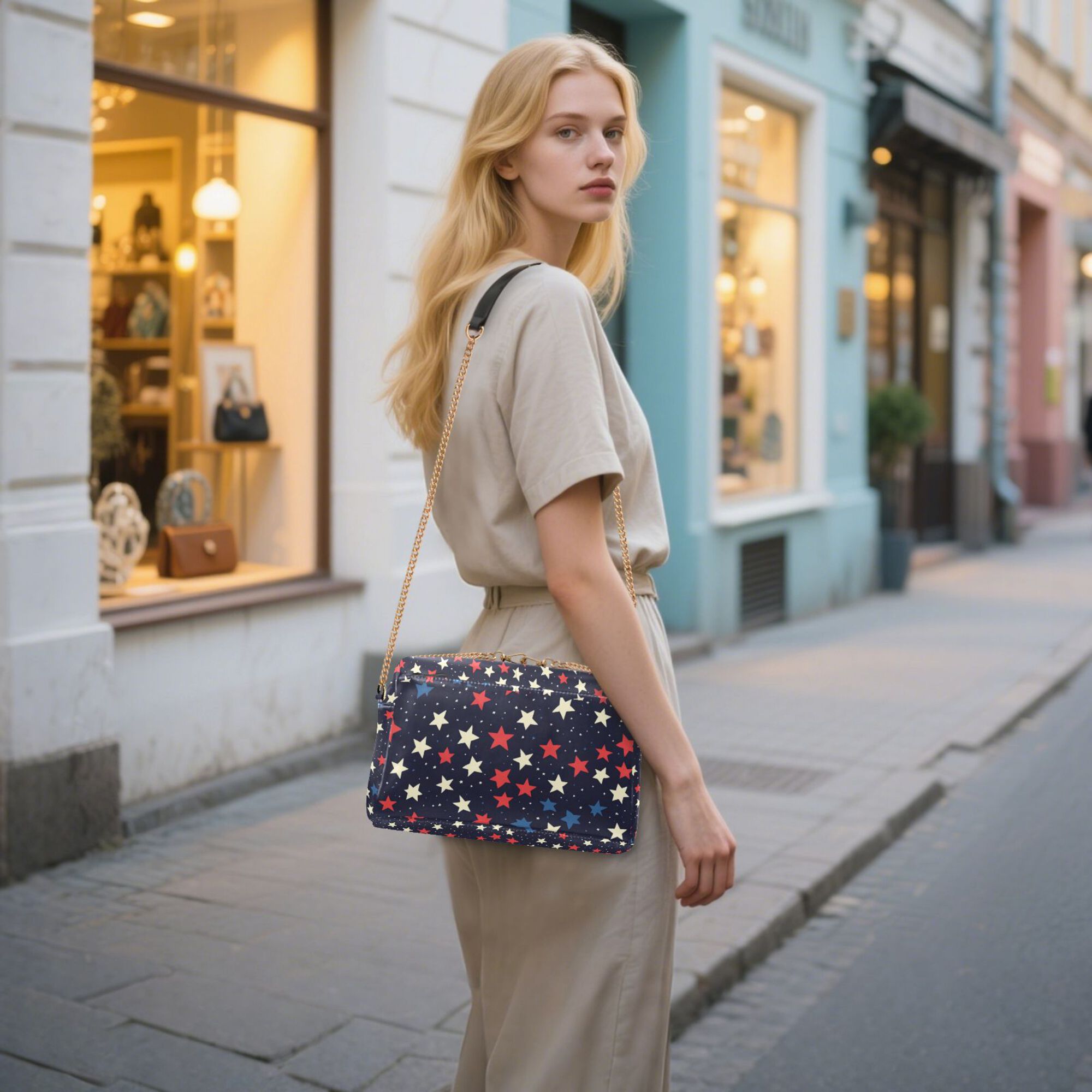 FORMRS Women Crossbody Purse with Chain Strap Vegan Leather Shoulder Handbag, Red Starry Pattern