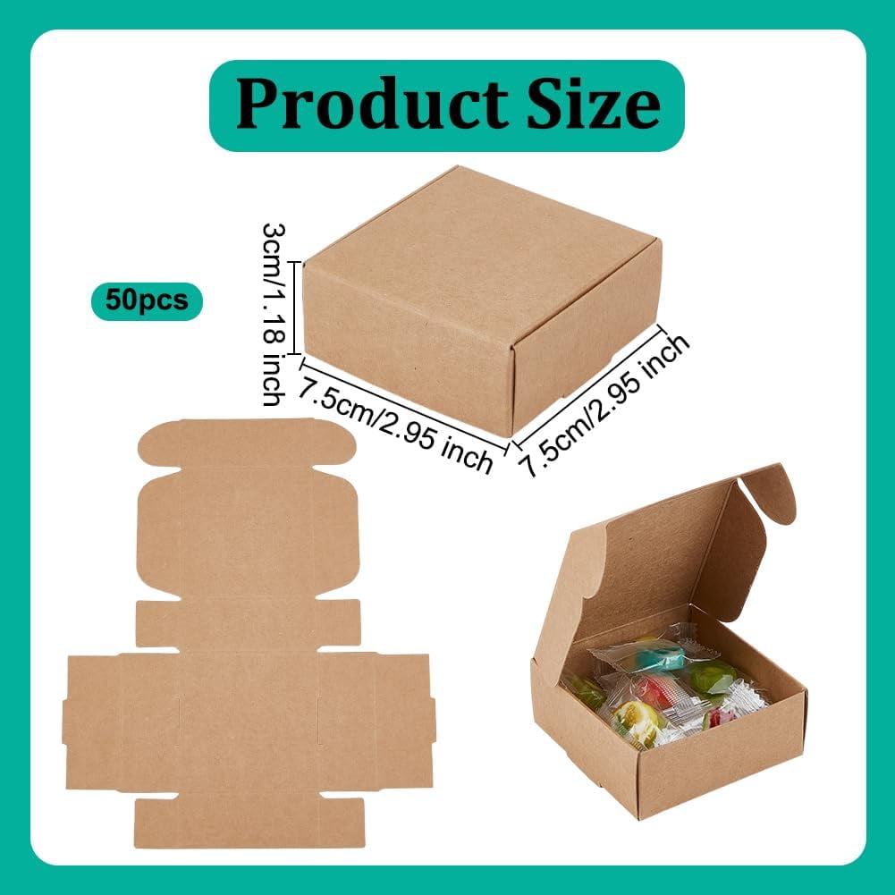 50Pcs Small Cardboard Boxes 3x3x1.2 Inch Square Jewelry Kraft Box Corrugated Mailer Box Brown Cardboard Present Boxes for Present Wrapping Packaging Small Items
