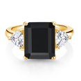 thumbnail image 2 of Gem Stone King 18K Yellow Gold Plated Silver Black Onyx 3 Stone Ring for Women (7.31 Cttw, Octagon 12X10MM, Trillion 5X5MM, Available in Size 5,6,7,8,9), 2 of 3