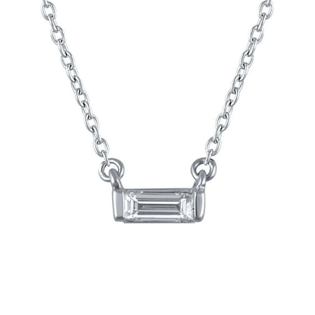 Got Baguette - 1/10 cttw Diamond (VS clarity, G-H color) Baguette Bar Necklace in 14k White Gold with 16+2
