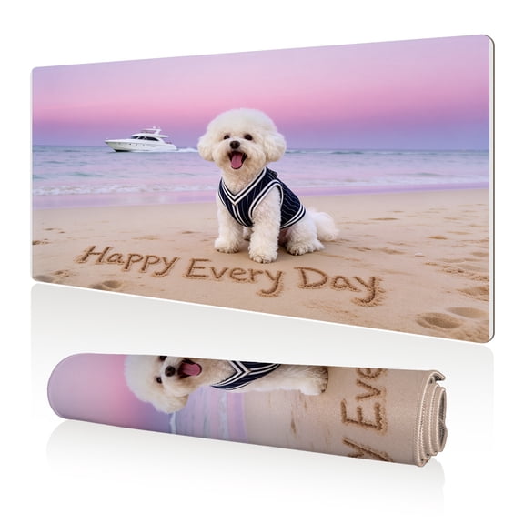 LIVEKEY Mouse Pad 80x40cm Extra Large Non Slip Stitched Durable Easy Clean Cute Dog Beach Happy Every Day for Gaming Office