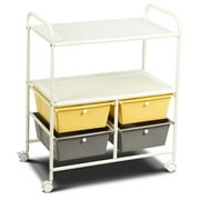 4 Drawers Shelves Rolling Storage Cart Rack-Yellow - Color: Yellow