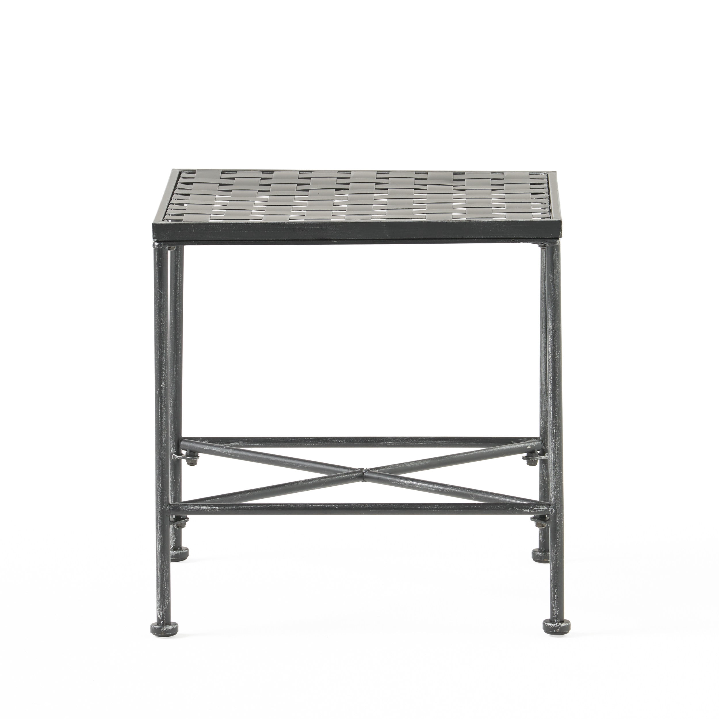Noble House Outdoor Contemporary and Weather-Resistant Iron End Table, Black/Silver