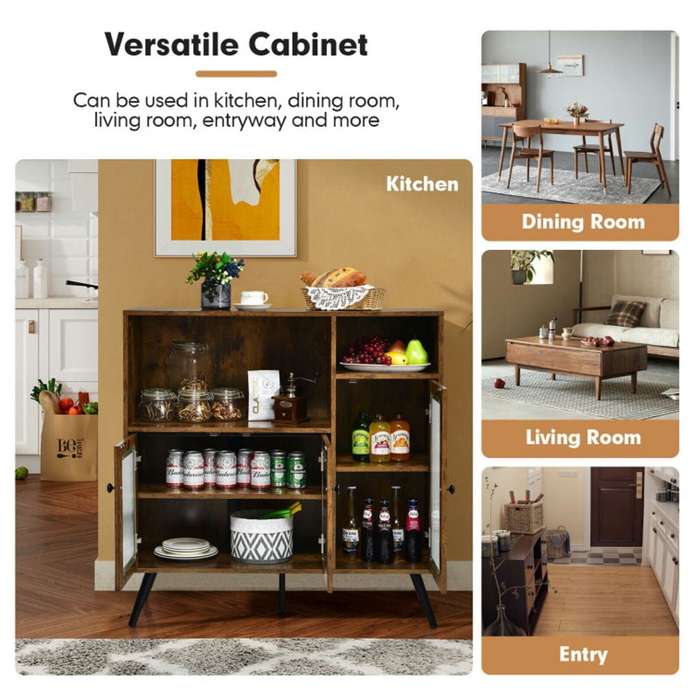 Finihen Kitchen Storage Cabinet, Buffet Sideboard, Buffet Kitchen Storage Cupboard with Glass Door and Adjustable Shelves, for Dining Room, Kitchen, Living Room, Rustic Brown Finihen Kitchen Storage Cabinet, Buffet Sideboard, Buffet Kitchen Storage Cupboard with Glass Door and Adjustable Shelves, for Dining Room, Kitchen, Living Room, Rustic Brown