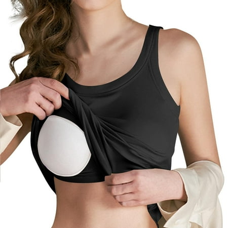 Women Ribbed Workout Crop Tops with Built in Bra Yoga Racerback Tank Top Tight Fit Black L