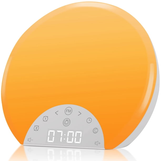 ANTDALIS Reloj despertador con luz de amanecer para niños, adultos, personas que duermen mucho con alarmas duales, repetición, ayuda para dormir con 7 sonidos naturales para dormitorios con luz noctur