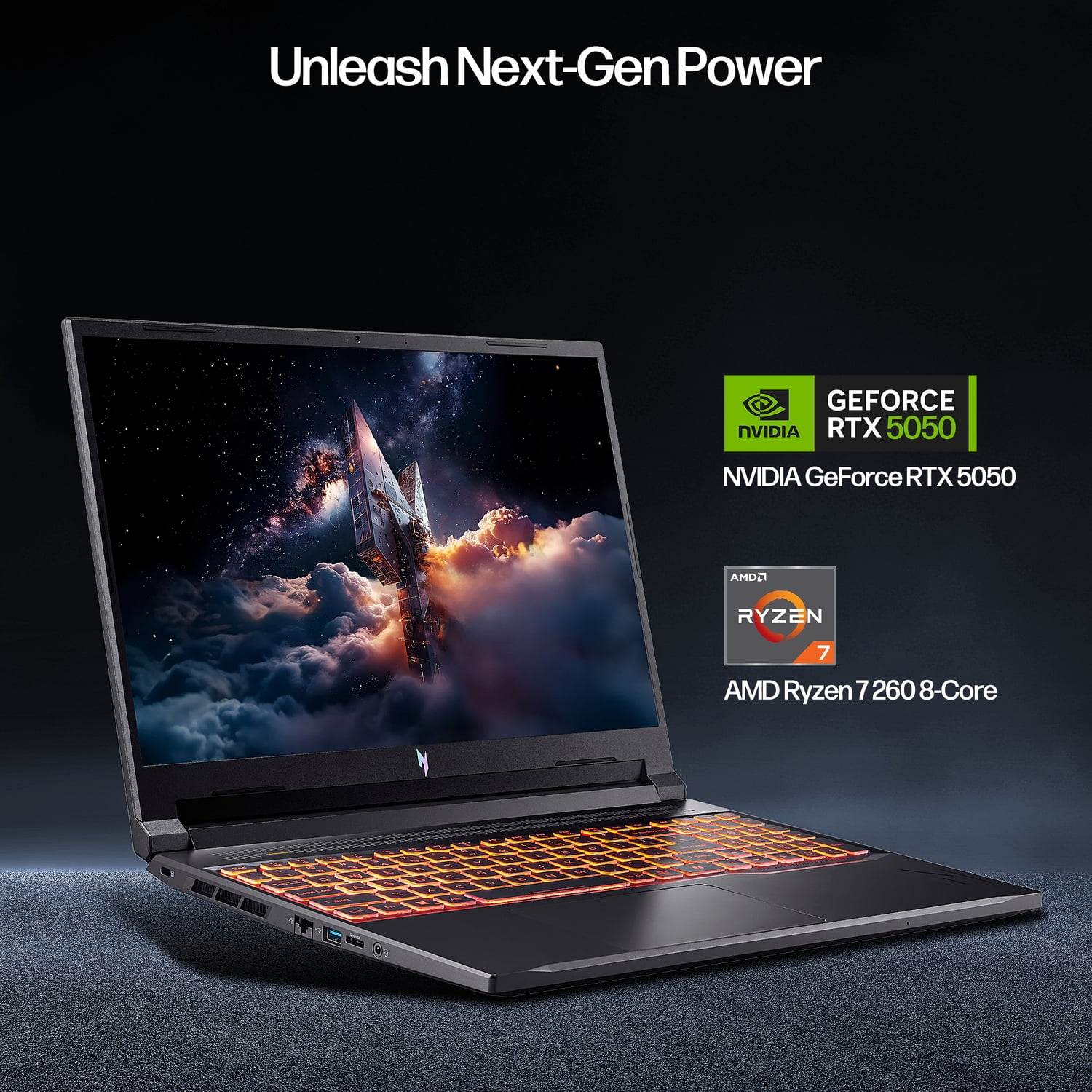 Acer Nitro V 16 Laptop, 16" WUXGA Display, NVIDIA GeForce RTX 5050, AMD Ryzen 7 260 8-Core, 32GB RAM, 2TB SSD, WiFi 6, Backlit Keyboard, with Mytrix Assy HDMI Cable Office Lifetime, Windows 11