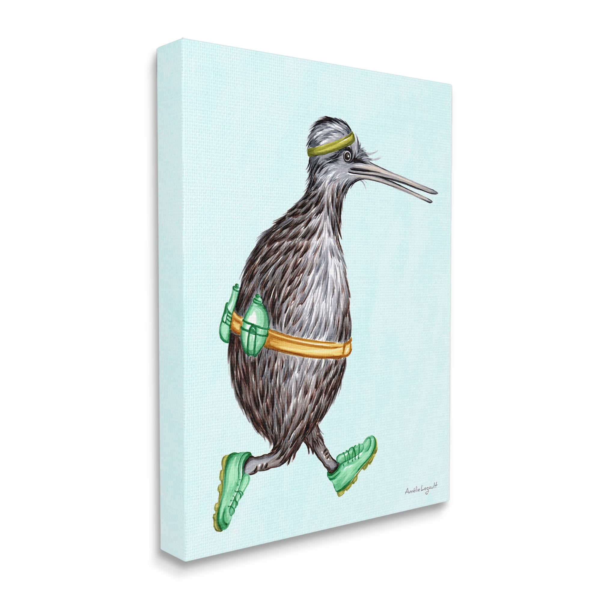 Stupell Industries Kiwi Bird Jogging Exercise Clothing Sneakers Illustration Graphic Art Gallery Wrapped Canvas Print Wall Art, Design by Amelie Legault
