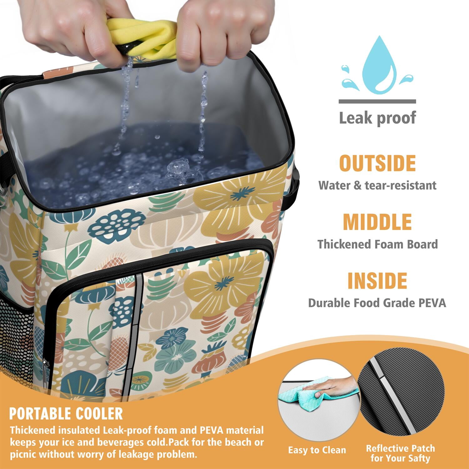Travel Cooler Bag - Boho Bohemia Flower Camping Beer Cooler Backpack with Bottle Opener- Waterproof Insulated Picnic Backpacks - Cooler Bag for Beach
