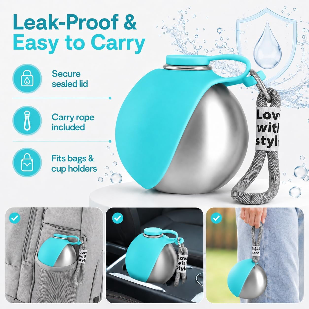 Pawsipus Dog Water Bottle, 10 oz Portable Pawsip Stainless Steel Travel Bottle with Foldable Silicone Bowl, Leak-Proof