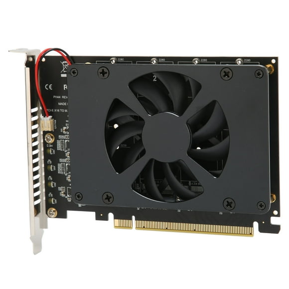 Adaptador PCIE M.2 PCIe 4.0 X16 a 4 puertos M.2 NVMe con ventilador de refrigeración Tarjeta NVME Raid Adaptador SSD M.2 de 4 x 32 Gbps para Windows