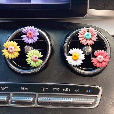 6Pcs Daisy Flower Car Air Vent Clips Notched Colorful Flower Car Air Freshener Charm Flowers Air Conditioning Outlet Clips Car Interior Decor Cute Car Accessories for Girls Women