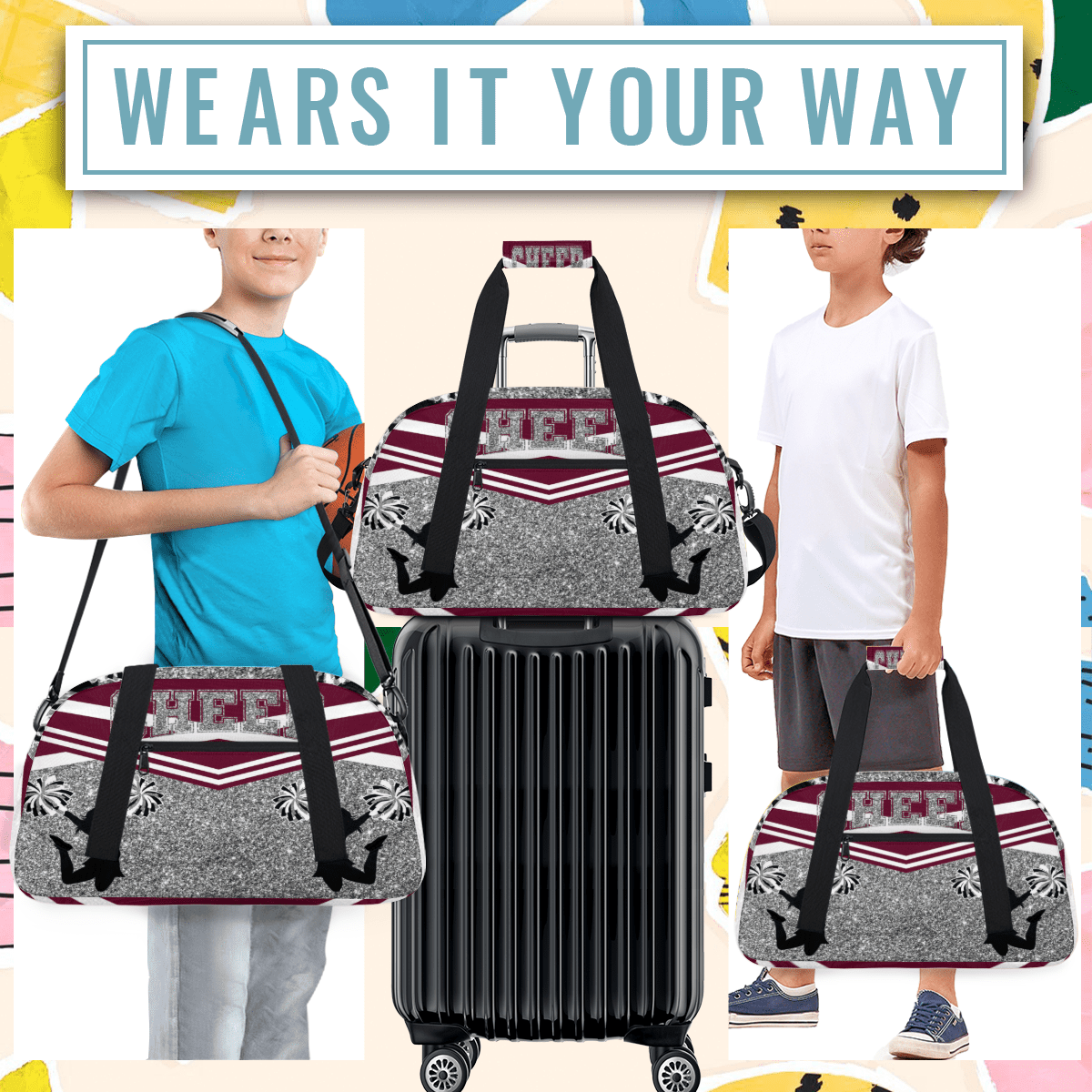 Herdesigns Sports Duffle Bags Travel Duffle Bag Gym Bag Cheer Red Weekender Travel Bag Waterproof Overnight Bag Carry On Travel Tote Bag Dance Bags