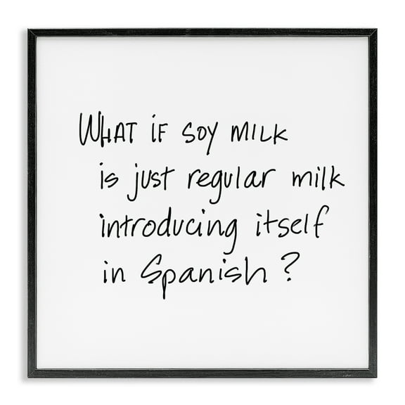 Stupell Industries Soy Milk in Spanish Food & Beverage Painting Black Framed Art Print Wall Art, 12 x 12