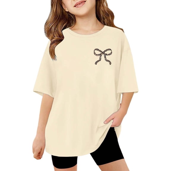 WOYY Infant Girls Oversized T Shirt Bow Print Breathable Short Sleeve T-Shirt, Sizes 12-24M