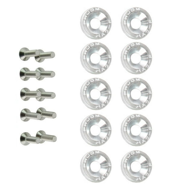 ziyahi 10 Pieces Car Screws Washers Assortment Set Vehicle Bolts Decorative Washer Kit Automotive Automobile Spare Parts Red Silver