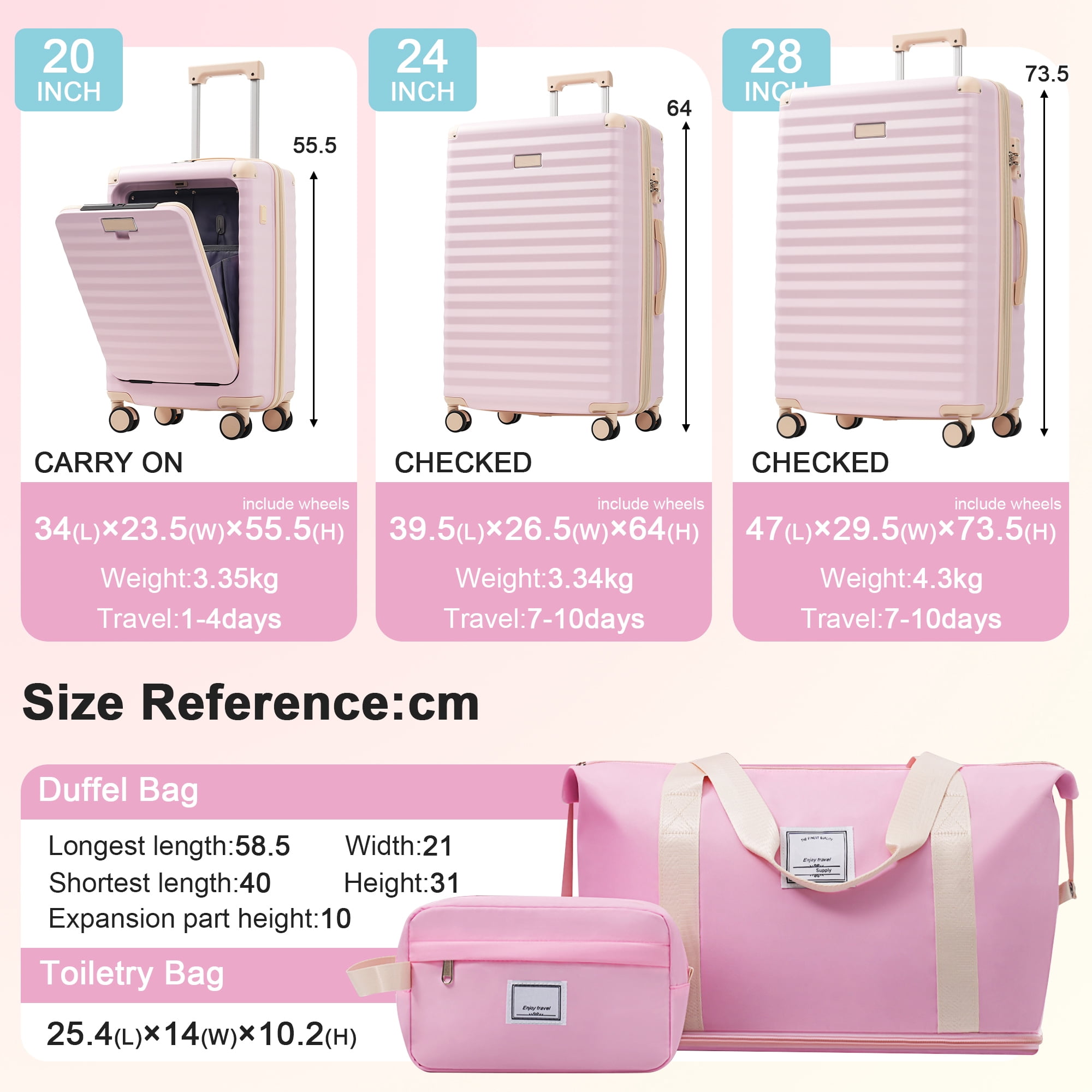 3-Piece Luggage Set, 20"24"28", USB Port, Cup Holder, Expandable, TSA Lock, Travel Accessories