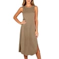 thumbnail image 7 of Asxite Womens Pajamas Casual Sleeveless Crew Neck Solid Pocket Side Slit Midi Sleep Dress, 7 of 7