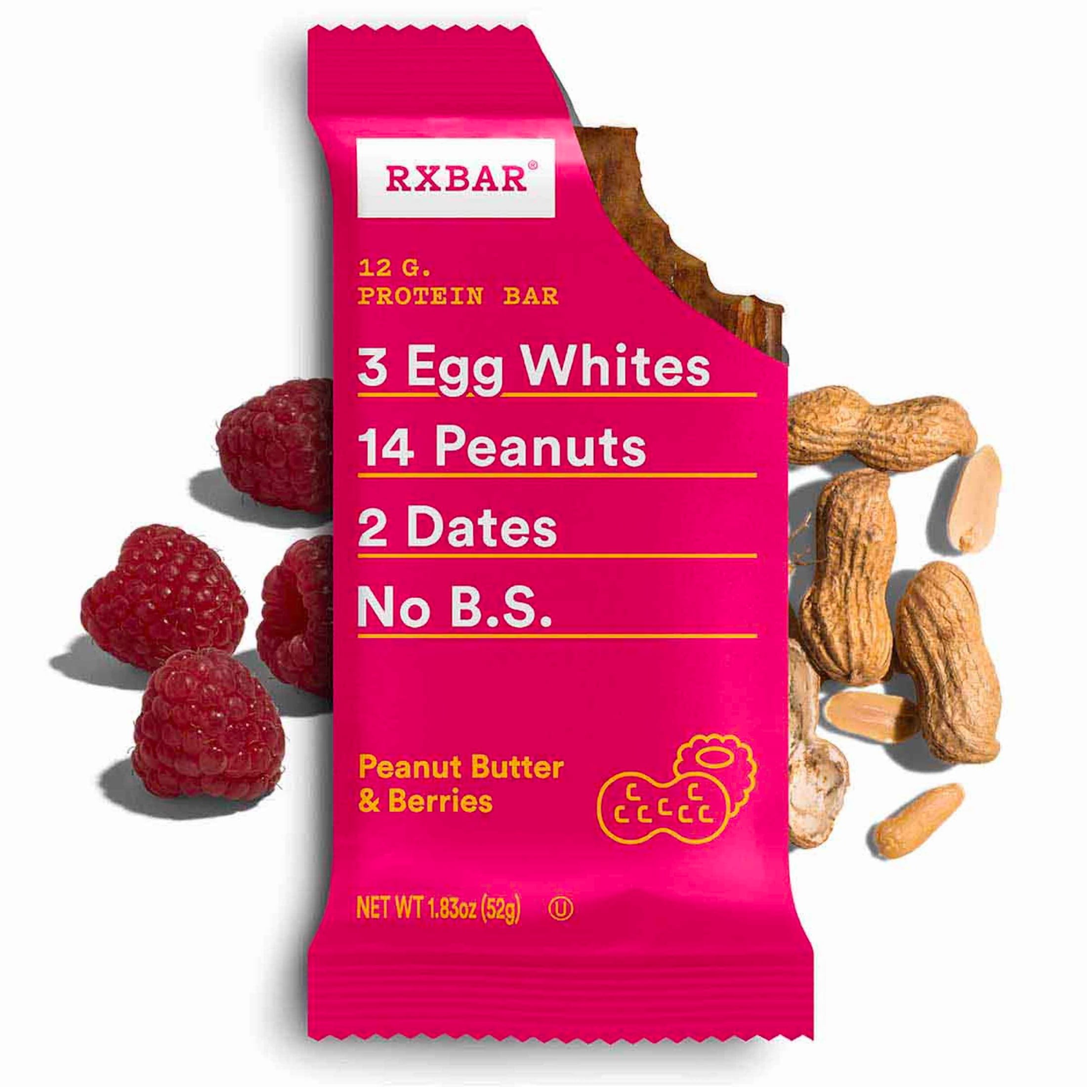 RXBAR Protein Bars Gluten-Free, Peanut Butter & Berries, 12 Count