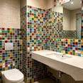 thumbnail image 5 of 10Pc Multicolor Mosaic Tile Stickers,,3.94x3.94 inch Peel and Stick Backsplash Tiles, Stained Glass Style Self-Adhesive Removable Waterproof Wall Tile Decals for Kitchen Bathroom Home Decor, 5 of 6