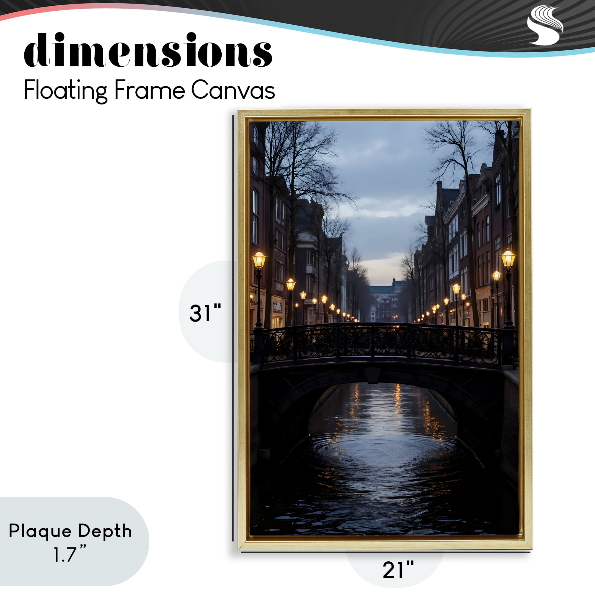 Stupell Industries Lantern Light over Quiet Canal Gold Framed Floater Canvas Wall Art, design by Creative Studio