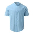 thumbnail image 3 of Mens T-shirts Men Spring And Summer Solid Top Shirt Casual Linen Stand Collar Top Plus Size Vacation Short Sleeve Shirt 4 7 Mens T Shirts Graphic Tees Fitted Long Sleeve Tops Pocket Tee Long Light, 3 of 7