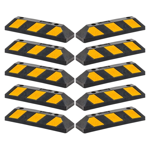 Guardian Parking Stop, 2-Foot Long Rubber Curb with Mounting Holes, Black/Yellow, 10 Pack