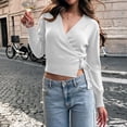 thumbnail image 6 of Admvng Women's Wrap V‑Neck Knit Sweater Long Sleeve Cropped Pullover Side Tie Knot Casual Fall Sweater, 6 of 9
