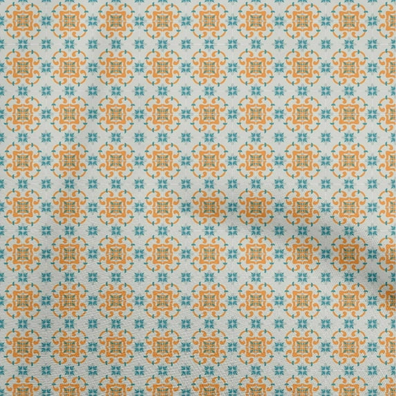 oneOone Rayon Orange Fabric Geometric Tile Traditional Craft Projects Decor Fabric Printed By The Yard 56 Inch Wide