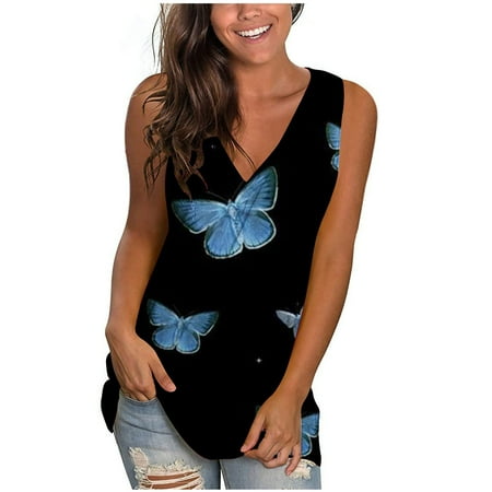

Women s Sleeveless Summer Casual Tops V Neck Printing Sleeveless Vest Tops Corset Tops For Women Blue XXL