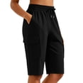 thumbnail image 5 of Oiangi Women's Cargo Shorts Elastic Waist Drawstring Hiking Shorts Straight Leg Athletic Shorts with Multi-Pocket Black XL, 5 of 8