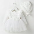 thumbnail image 3 of FYMNSI Toddler Girl Long Sleeve Floral Tutu Dress Baby Baptism Christening Dresses with Hat Birthday Tulle Outfit 3-6 Months White, 3 of 3