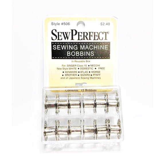 Lot of 10 Sew Perfect #506 12 pieces Metal Sewing Machine Bobbins in Reusable Box
