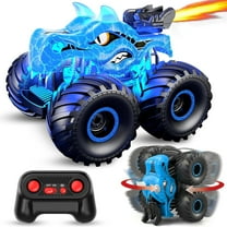 UUGEE Remote Control Dinosaur Car Toys for Boys, 2.4GHz RC Monster Trucks for Boy with Spray, Light & Sound, 360° Rotating All Terrain RC Cars Toys Christmas Gift for 3 4 5 6 7 8 Kids - Blue