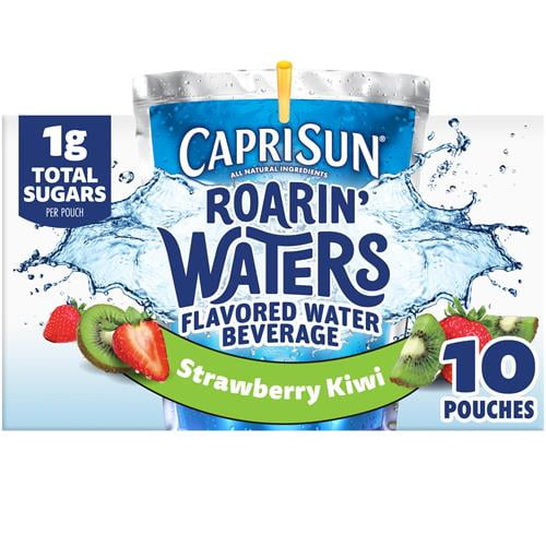 Capri Sun Roarin Waters Strawberry Kiwi Flavored With Other Natural Flavor Water Beverage, 10 Ct Box, 6 Fl Oz Drink Pouches - Pack of 2