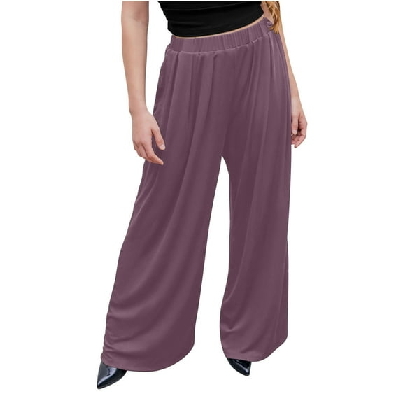 JIUKE Plus Size Pants for Women Solid Casual Elastic High Waisted Lightweight Flowy Comfy Lounge Trousers