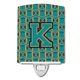 thumbnail image 1 of "Treasures Letter K Football Aqua, Orange and Marine Blue Ceramic Night Light, 6x4, Multicolor" Caroline's Treasures CJ1063-KCNL, 1 of 1