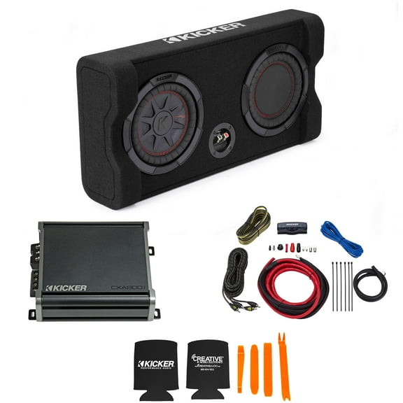 Kicker Comp RT 8 Inch 48TRTP82 Thin Down Firing Enclosure Package with 46CXA4001 Amplifier and wire kit