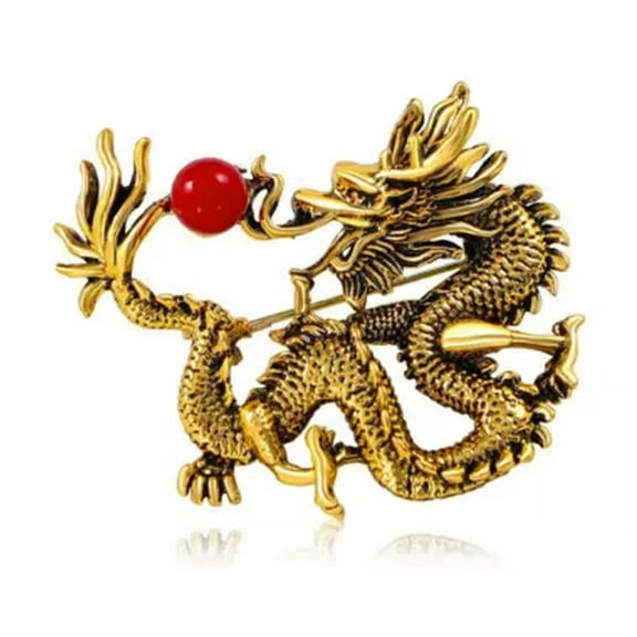 GKNET Chinese Year of The Dragon Metal Flying Red Zircon Pearl Brooch Pins Jewelry-5