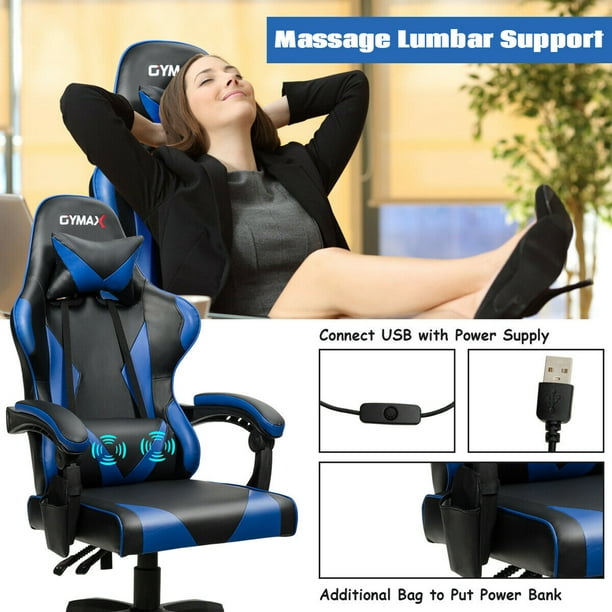 Gymax Gaming Chair Reclining Swivel Racing Office Chair w/Massage