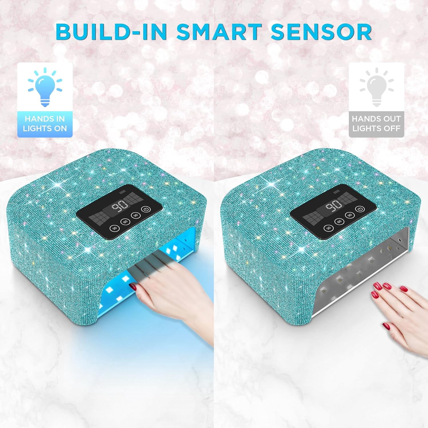 Cordless UV Nail Lamp, 120W Rechargeable UV Light for Gel Nails, LED Nail Light with 4 Timer Modes, Nail Dryer Fully Decorate with Sparkling Nail Rhinestones Diamond