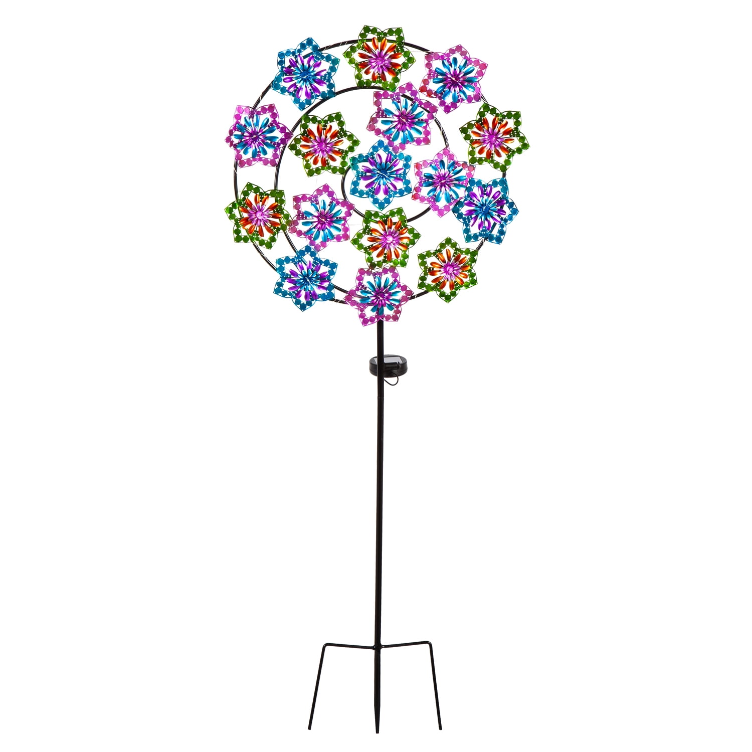 44" H Chasing Light Solar Garden Stake, Purple and Orange Florals