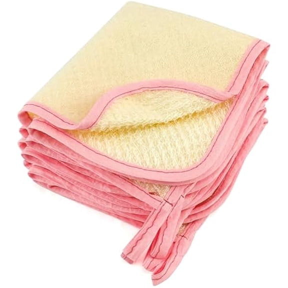 Fu997 Pink Exfoliating Wash Cloths, 5 Pack, 9.4 x 7.8 inches, Nylon/Cotton, Dual-sided, Machine Washable