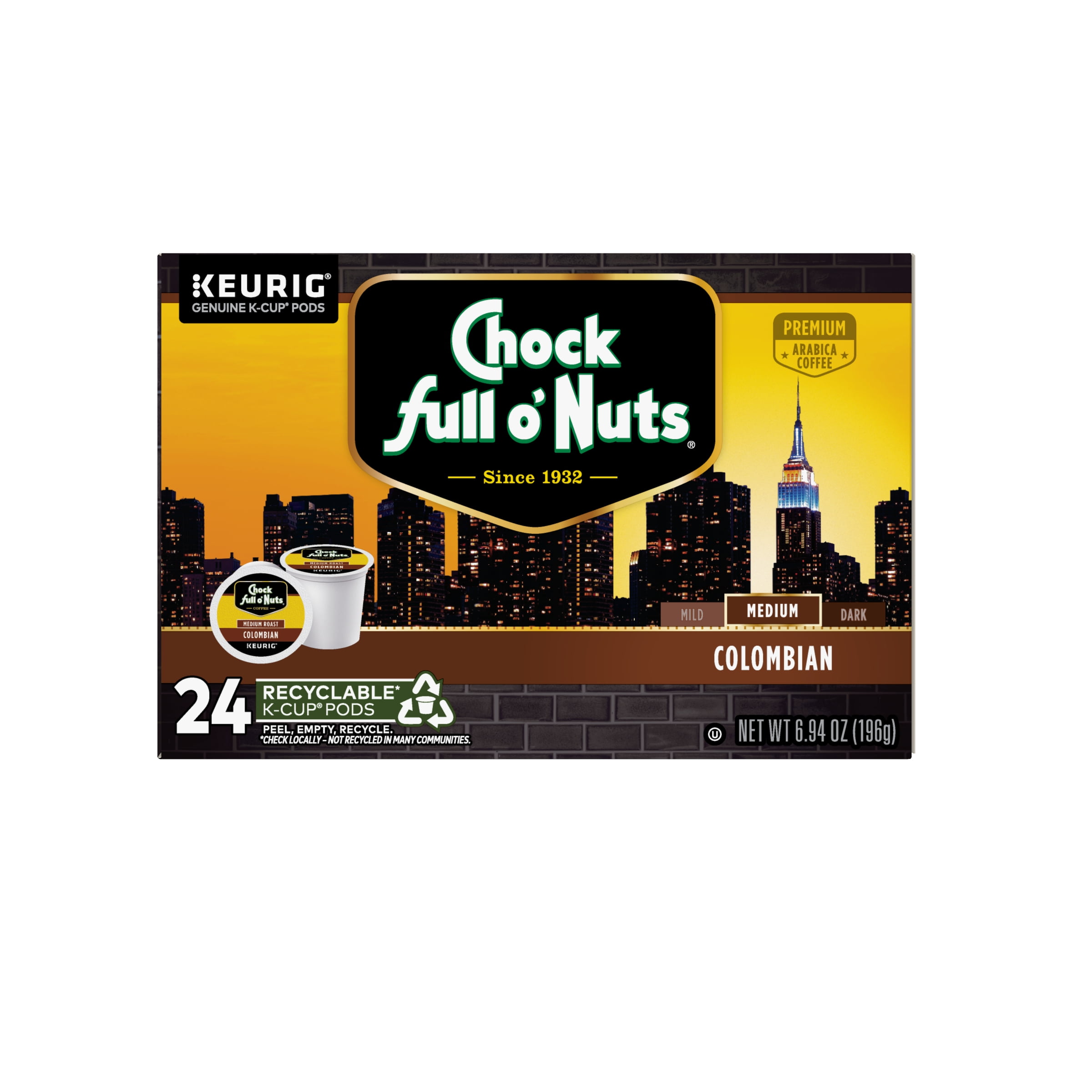 Chock full o’Nuts® Donut Shop Coffee, Single Serve Keurig® K-Cup® Pods, Medium Roast Coffee, 24-Count Box