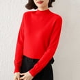 thumbnail image 4 of Women's Solid Color Long Sleeve Mock Neck Sweater Casual Fashionable Base Layer Top Soft Warm Winter Fall Daily Versatile Comfortable Outfit Red XL, 4 of 6