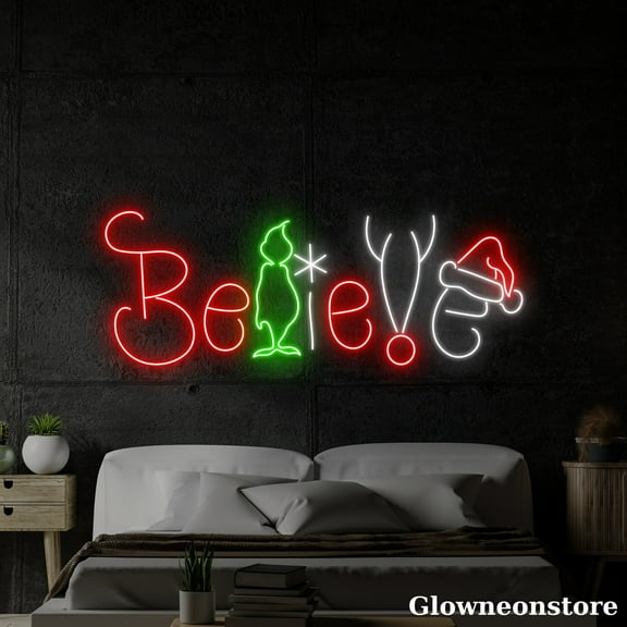 Glowneon Believe Neon Sign, Believe Christmas Tree Led Sign, Christmas Decor, Christmas Neon Light