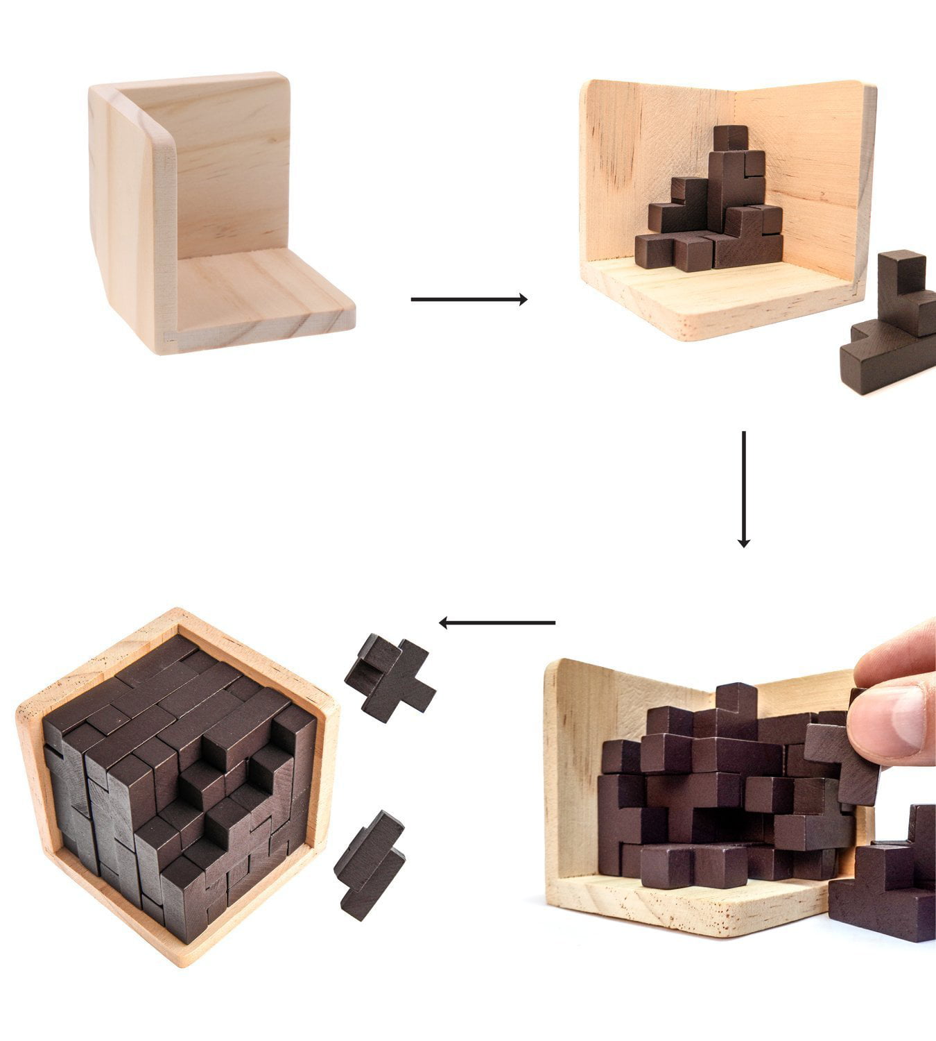 Casse-tête en bois 3D original par Sharp Brain Zone. Pièces en forme de T  pour constructeur de compétences géniales. Jouet éducatif pour enfants et